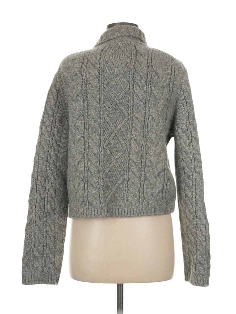 J. Crew Cable Knit Turtleneck Cardigan Size M Grey Gold Buttons Wool Alpaca - Picture 2 of 7